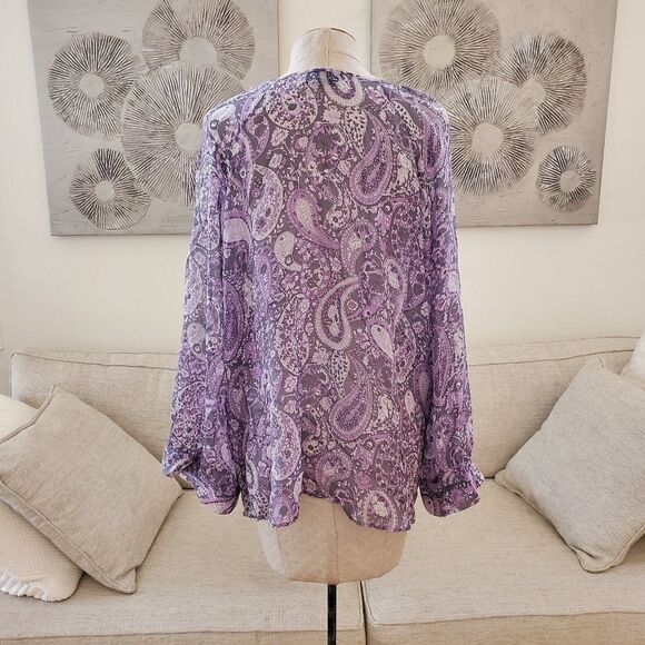 Nili Lotan Acadia Paisley Silk Blouse size Medium in Purple-  NEW - Picture 7 of 11